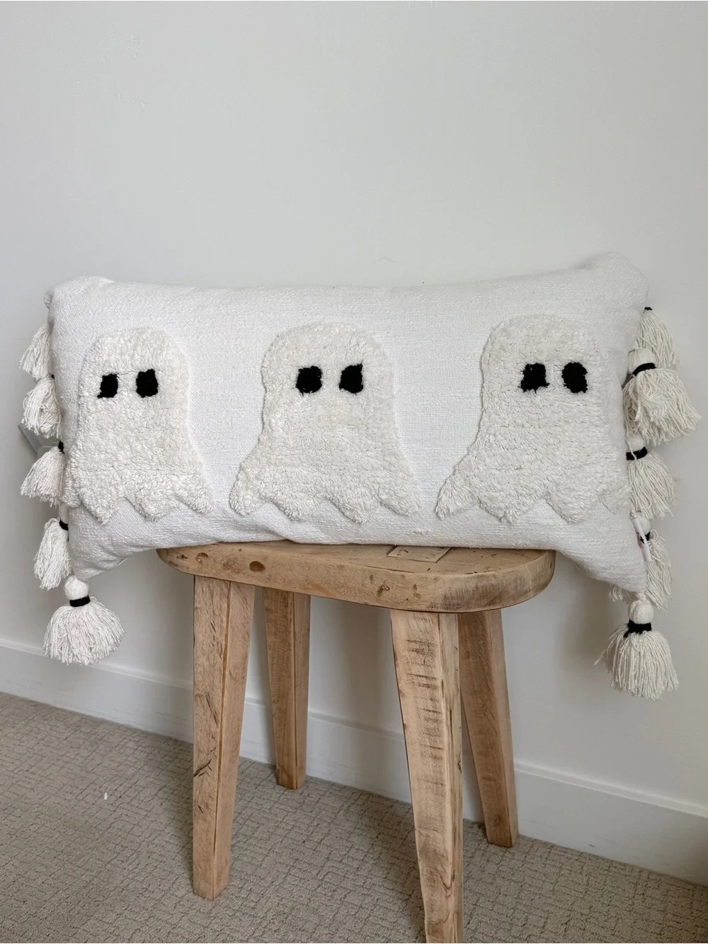 White Ghost Tassel Decorative Pillow - Holiday Home Accent